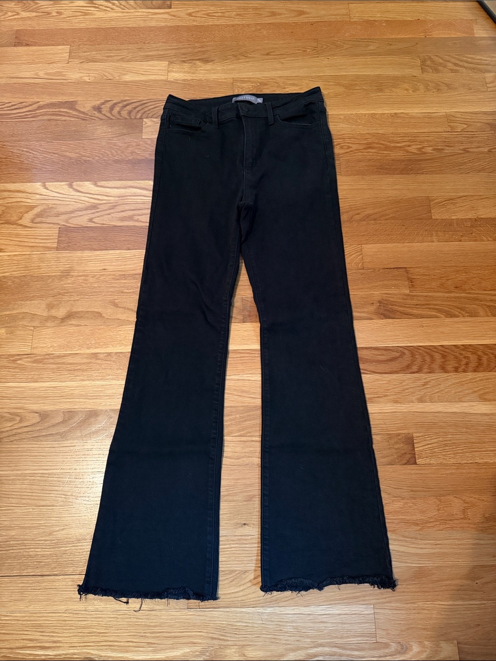 Just USA Black Flare Jeans with Raw Hem